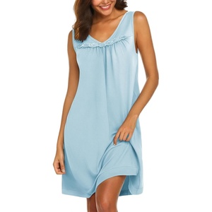 image:imageEkouaer Cotton Nightgowns for Women Sleeveless Night Gown Tank Sleepshirt Wide Strap V Neck Nightshirt S3XLLight Blue