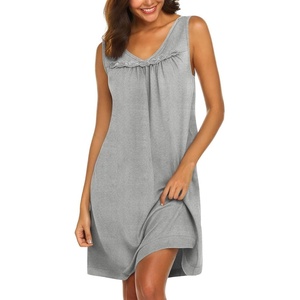 image:imageEkouaer Cotton Nightgowns for Women Sleeveless Night Gown Tank Sleepshirt Wide Strap V Neck Nightshirt S3XLLight Grey
