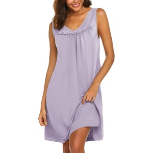 image:imageEkouaer Cotton Nightgowns for Women Sleeveless Night Gown Tank Sleepshirt Wide Strap V Neck Nightshirt S3XLLilac