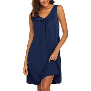 image:imageEkouaer Cotton Nightgowns for Women Sleeveless Night Gown Tank Sleepshirt Wide Strap V Neck Nightshirt S3XLNavy Blue