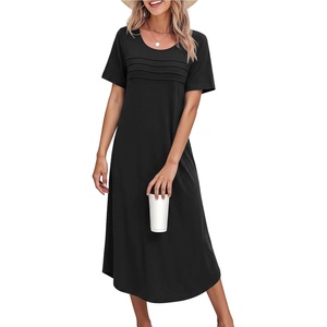 image:imageEkouaer Nightgowns for Women Long Night Gown Pleated Moo Moos Short Sleeve House Dress Plus Size Lounge Dress S5XLBlack
