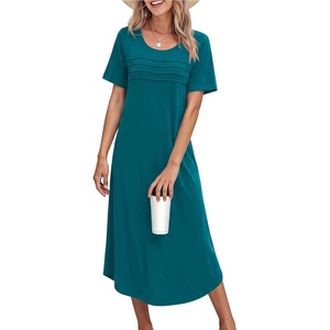 image:imageEkouaer Nightgowns for Women Long Night Gown Pleated Moo Moos Short Sleeve House Dress Plus Size Lounge Dress S5XLBluegreen