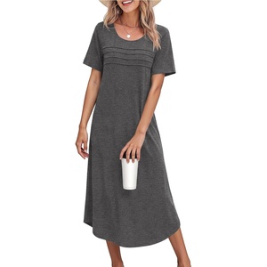 image:imageEkouaer Nightgowns for Women Long Night Gown Pleated Moo Moos Short Sleeve House Dress Plus Size Lounge Dress S5XLDark Grey