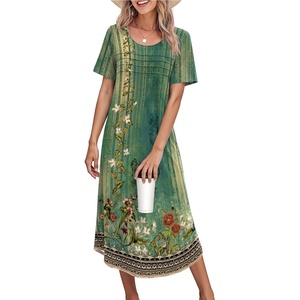 image:imageEkouaer Nightgowns for Women Long Night Gown Pleated Moo Moos Short Sleeve House Dress Plus Size Lounge Dress S5XLGreen Floral