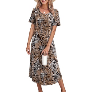 image:imageEkouaer Nightgowns for Women Long Night Gown Pleated Moo Moos Short Sleeve House Dress Plus Size Lounge Dress S5XLLeopard Print