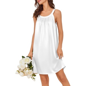 image:imageEkouaer Silky Satin Nightgown for Women Sleeveless Sleepwear Tank O Neck Night Shirts Pleated Sleepshirt Casual Dress S3XLWhite