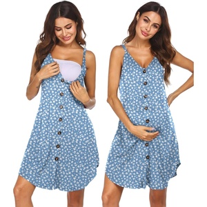 image:imageEkouaer Women 3 in 1 Labor and DeliveryMaternityNursing Nightgown Button Down Sleeveless Pregnancy Dress for BreastfeedingLight Blue Floral