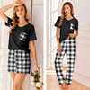 image:imageEkouaer Womens 3 Piece Pajama Set Short Sleeve Sleepwear Pj Set Top and Shorts Pants Pjs with PocketsBlack White Plaid
