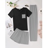image:imageEkouaer Womens 3 Piece Pajama Set Short Sleeve Sleepwear Pj Set Top and Shorts Pants Pjs with PocketsBlack White Stripe