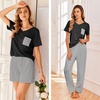 image:imageEkouaer Womens 3 Piece Pajama Set Short Sleeve Sleepwear Pj Set Top and Shorts Pants Pjs with PocketsBlack White Stripe
