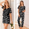 image:imageEkouaer Womens 3 Piece Pajama Set Short Sleeve Sleepwear Pj Set Top and Shorts Pants Pjs with PocketsBlack Zebra
