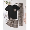 image:imageEkouaer Womens 3 Piece Pajama Set Short Sleeve Sleepwear Pj Set Top and Shorts Pants Pjs with PocketsBrown Leopard