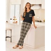 image:imageEkouaer Womens 3 Piece Pajama Set Short Sleeve Sleepwear Pj Set Top and Shorts Pants Pjs with PocketsBrown Plaid