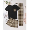 image:imageEkouaer Womens 3 Piece Pajama Set Short Sleeve Sleepwear Pj Set Top and Shorts Pants Pjs with PocketsBrown Plaid