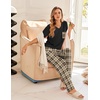 image:imageEkouaer Womens 3 Piece Pajama Set Short Sleeve Sleepwear Pj Set Top and Shorts Pants Pjs with PocketsBrown Plaid