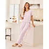 image:imageEkouaer Womens 3 Piece Pajama Set Short Sleeve Sleepwear Pj Set Top and Shorts Pants Pjs with PocketsFlamingo Print