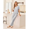 image:imageEkouaer Womens 3 Piece Pajama Set Short Sleeve Sleepwear Pj Set Top and Shorts Pants Pjs with PocketsGray Stripe