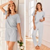 image:imageEkouaer Womens 3 Piece Pajama Set Short Sleeve Sleepwear Pj Set Top and Shorts Pants Pjs with PocketsGray Stripe