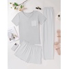 image:imageEkouaer Womens 3 Piece Pajama Set Short Sleeve Sleepwear Pj Set Top and Shorts Pants Pjs with PocketsGray Stripe
