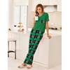 image:imageEkouaer Womens 3 Piece Pajama Set Short Sleeve Sleepwear Pj Set Top and Shorts Pants Pjs with PocketsGreen and Black Plaid