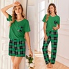 image:imageEkouaer Womens 3 Piece Pajama Set Short Sleeve Sleepwear Pj Set Top and Shorts Pants Pjs with PocketsGreen and Black Plaid