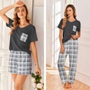 image:imageEkouaer Womens 3 Piece Pajama Set Short Sleeve Sleepwear Pj Set Top and Shorts Pants Pjs with PocketsLight Gray Plaid