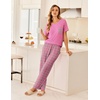 image:imageEkouaer Womens 3 Piece Pajama Set Short Sleeve Sleepwear Pj Set Top and Shorts Pants Pjs with PocketsPink Black Plaid