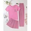 image:imageEkouaer Womens 3 Piece Pajama Set Short Sleeve Sleepwear Pj Set Top and Shorts Pants Pjs with PocketsPink Black Plaid