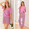 image:imageEkouaer Womens 3 Piece Pajama Set Short Sleeve Sleepwear Pj Set Top and Shorts Pants Pjs with PocketsPink Black Plaid