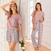 image:imageEkouaer Womens 3 Piece Pajama Set Short Sleeve Sleepwear Pj Set Top and Shorts Pants Pjs with PocketsPink Plaid
