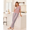 image:imageEkouaer Womens 3 Piece Pajama Set Short Sleeve Sleepwear Pj Set Top and Shorts Pants Pjs with PocketsPink Plaid