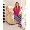 image:imageEkouaer Womens 3 Piece Pajama Set Short Sleeve Sleepwear Pj Set Top and Shorts Pants Pjs with PocketsPurple and Green Plaid