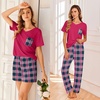 image:imageEkouaer Womens 3 Piece Pajama Set Short Sleeve Sleepwear Pj Set Top and Shorts Pants Pjs with PocketsPurple and Green Plaid