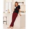 image:imageEkouaer Womens 3 Piece Pajama Set Short Sleeve Sleepwear Pj Set Top and Shorts Pants Pjs with PocketsRed and Black Plaid