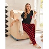 image:imageEkouaer Womens 3 Piece Pajama Set Short Sleeve Sleepwear Pj Set Top and Shorts Pants Pjs with PocketsRed and Black Plaid