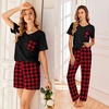 image:imageEkouaer Womens 3 Piece Pajama Set Short Sleeve Sleepwear Pj Set Top and Shorts Pants Pjs with PocketsRed and Black Plaid