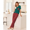 image:imageEkouaer Womens 3 Piece Pajama Set Short Sleeve Sleepwear Pj Set Top and Shorts Pants Pjs with PocketsRed and Green Plaid
