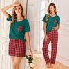 image:imageEkouaer Womens 3 Piece Pajama Set Short Sleeve Sleepwear Pj Set Top and Shorts Pants Pjs with PocketsRed and Green Plaid
