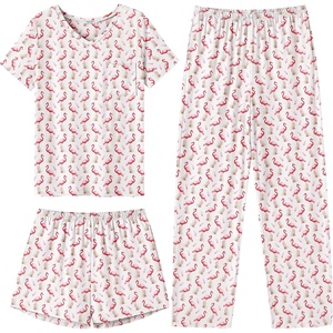 image:imageEkouaer Womens 3 Piece Pajama Set Short Sleeve Sleepwear Pj Set Top and Shorts Pants Pjs with PocketsFlamingo Print