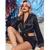 image:imageEkouaer Bridal Feather Pajamas Set Silk Satin Valentines Pj Sets Wedding Pjs Sleepwear with Removable Feather TrimBlack Feather