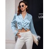 image:imageEkouaer Bridal Feather Pajamas Set Silk Satin Valentines Pj Sets Wedding Pjs Sleepwear with Removable Feather TrimLight Blue