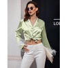 image:imageEkouaer Bridal Feather Pajamas Set Silk Satin Valentines Pj Sets Wedding Pjs Sleepwear with Removable Feather TrimLight Green