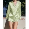 image:imageEkouaer Bridal Feather Pajamas Set Silk Satin Valentines Pj Sets Wedding Pjs Sleepwear with Removable Feather TrimLight Green