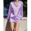 image:imageEkouaer Bridal Feather Pajamas Set Silk Satin Valentines Pj Sets Wedding Pjs Sleepwear with Removable Feather TrimLilac Purple