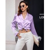image:imageEkouaer Bridal Feather Pajamas Set Silk Satin Valentines Pj Sets Wedding Pjs Sleepwear with Removable Feather TrimLilac Purple