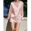image:imageEkouaer Bridal Feather Pajamas Set Silk Satin Valentines Pj Sets Wedding Pjs Sleepwear with Removable Feather TrimPink