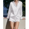 image:imageEkouaer Bridal Feather Pajamas Set Silk Satin Valentines Pj Sets Wedding Pjs Sleepwear with Removable Feather TrimWhite