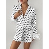 image:imageEkouaer Bridal Feather Pajamas Set Silk Satin Valentines Pj Sets Wedding Pjs Sleepwear with Removable Feather TrimWhite Black Polka Dot