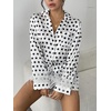 image:imageEkouaer Bridal Feather Pajamas Set Silk Satin Valentines Pj Sets Wedding Pjs Sleepwear with Removable Feather TrimWhite Black Polka Dot