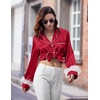 image:imageEkouaer Bridal Feather Pajamas Set Silk Satin Valentines Pj Sets Wedding Pjs Sleepwear with Removable Feather TrimWine Red